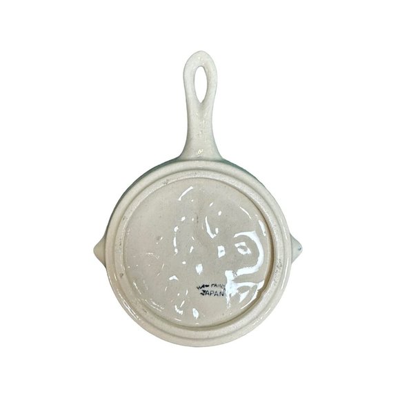 Vintage 4” Mini Ceramic‎ Skillets Spoon Rest White Blue Horse Rider Handpainted - Picture 2 of 4